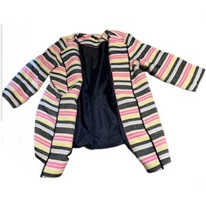 Ladies 18W NWT Talbots  Textured Multicolor Striped Blazer Pink Blue Yellow